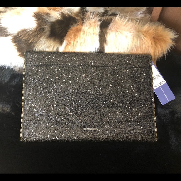 NWT! Rebecca Minkoff  Black Sparkly Envelope Clutch with Gunmetal Hardware - Picture 9 of 16